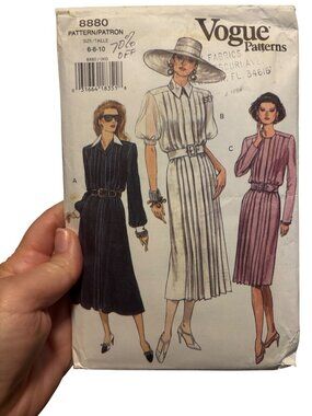 Vintage Vogue Patterns 8880 Misses Midi Dress Sewing Pattern Sizes 6-8-10
